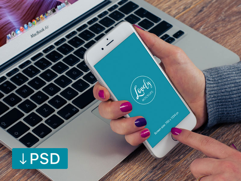 Free-Woman-With-iPhone-MockUp-In-Her-Hand-PSD-Template
