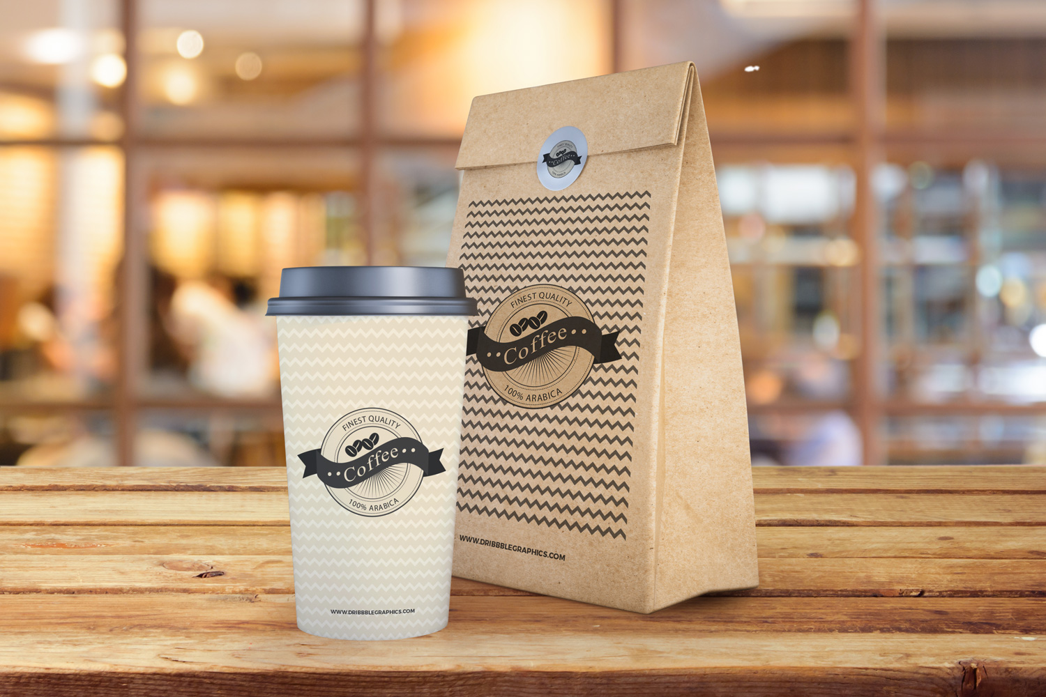 Download Free Coffee Cup and Paper Bag Mockup PSD | Dribbble Graphics PSD Mockup Templates