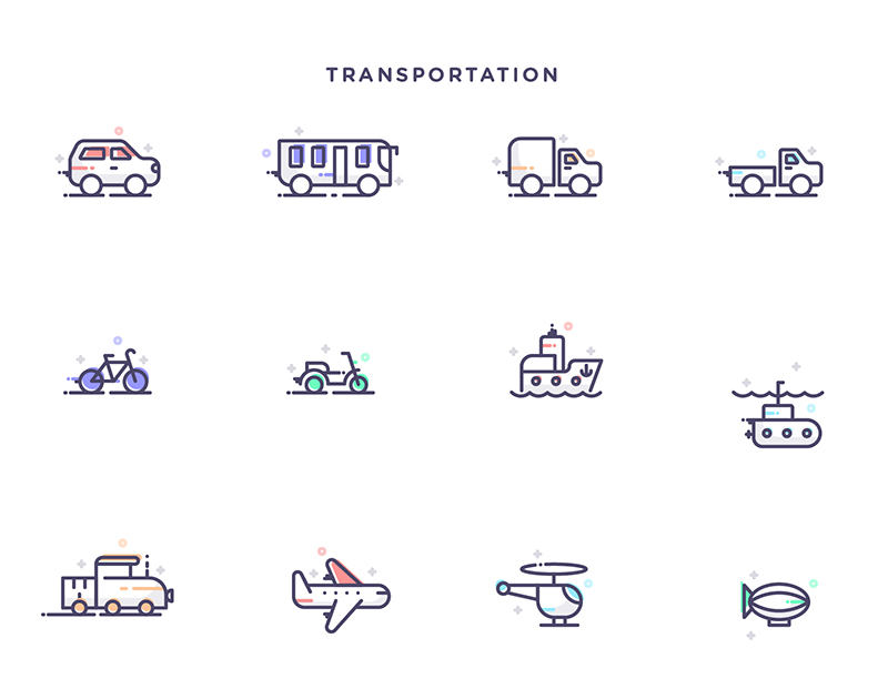 Free-Instruments,-Transportation-&-Kitchen-Tools-Icons-Set-4