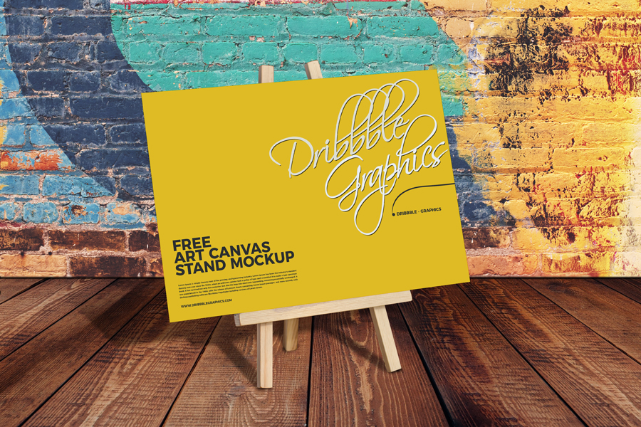 Download Free Art Canvas Stand Mockup Psd Dribbble Graphics PSD Mockup Templates