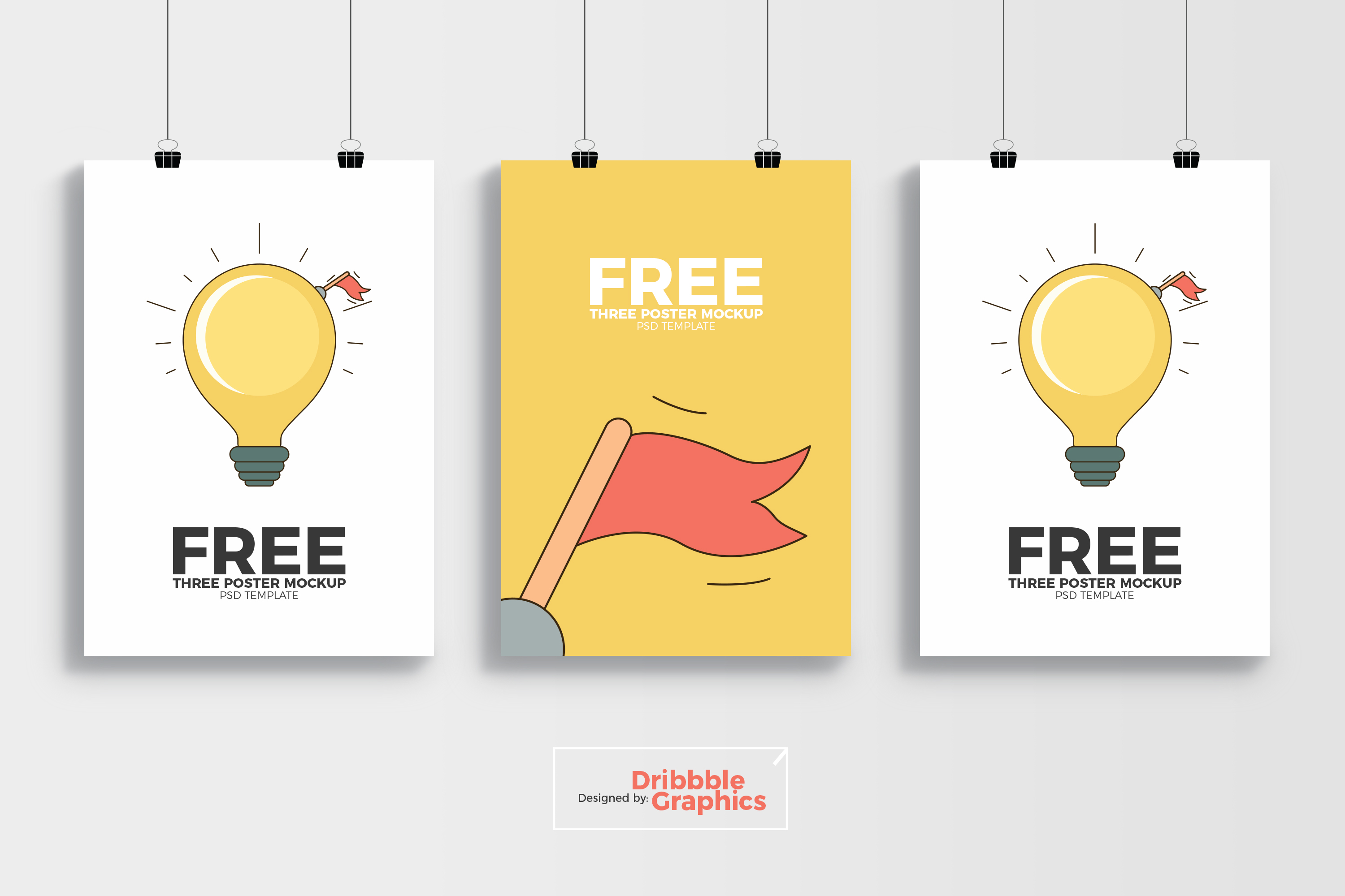 Download Free 3 Poster Mockup PSD Template | Dribbble Graphics PSD Mockup Templates