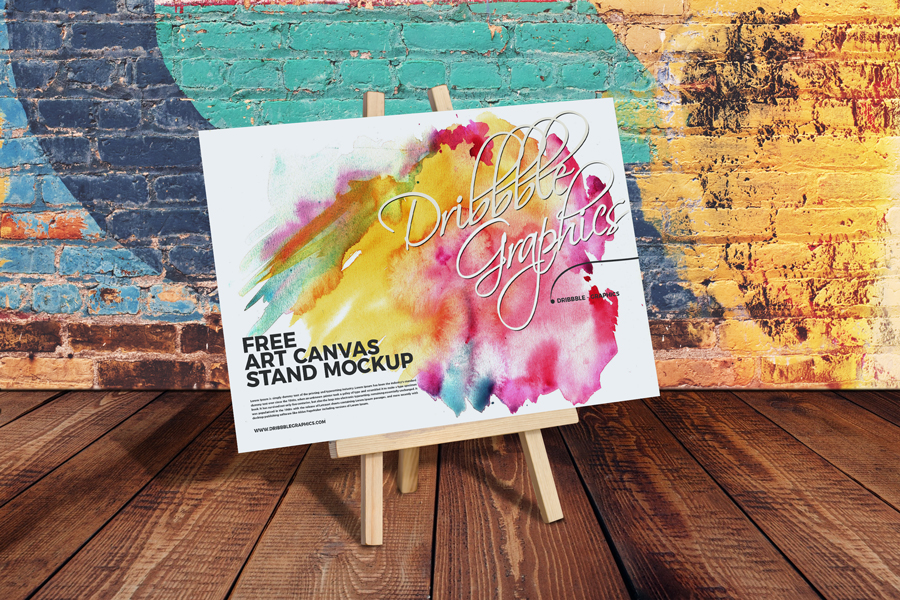 Download Free Art Canvas Stand Mockup Psd Dribbble Graphics PSD Mockup Templates