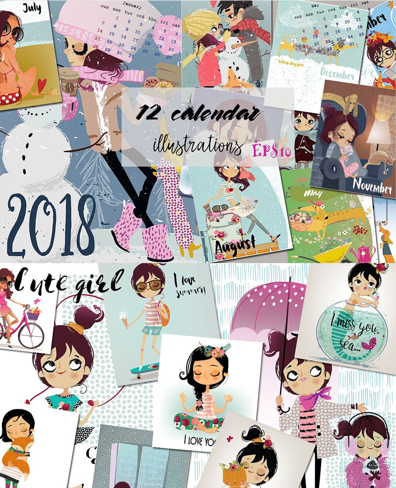 16-Cute-Girl-Characters-Artistic-2018-Illustration-Calendar