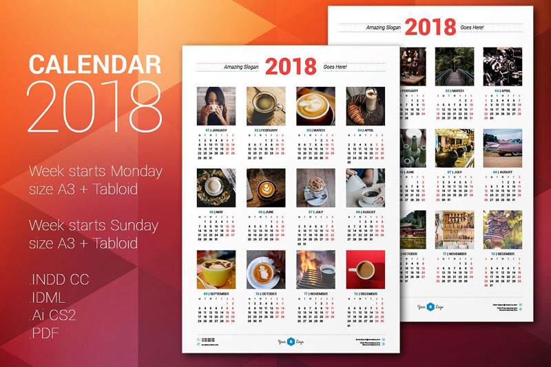 2018-Calendar-Poster-INDD-CC,-IDML,-Ai-CS2,-PDF-Formats