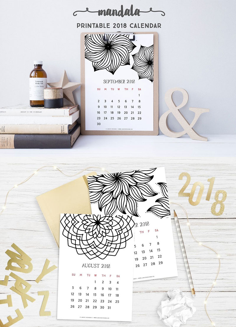 2018-Printable-Calendar-Mandala