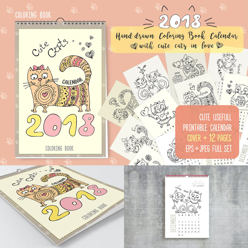 2018-Printable-Calendar-or-coloring-book---12-Month-Design