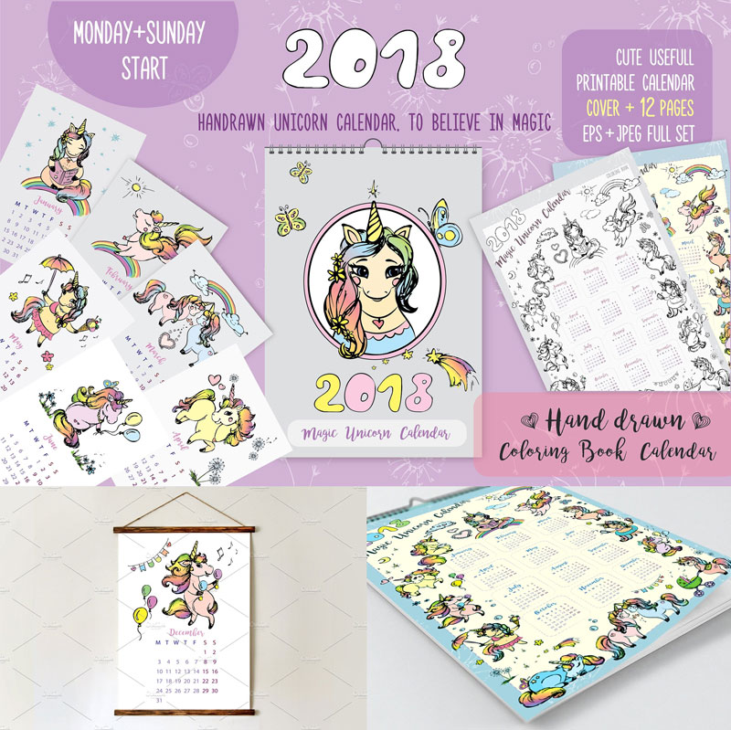 Cute-Unicorns-2018-Printable-Calendar-12-Month-Design