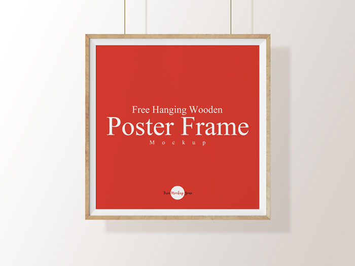 Free-Hanging-Wooden-Poster-Frame-Mockup-Psd-Template