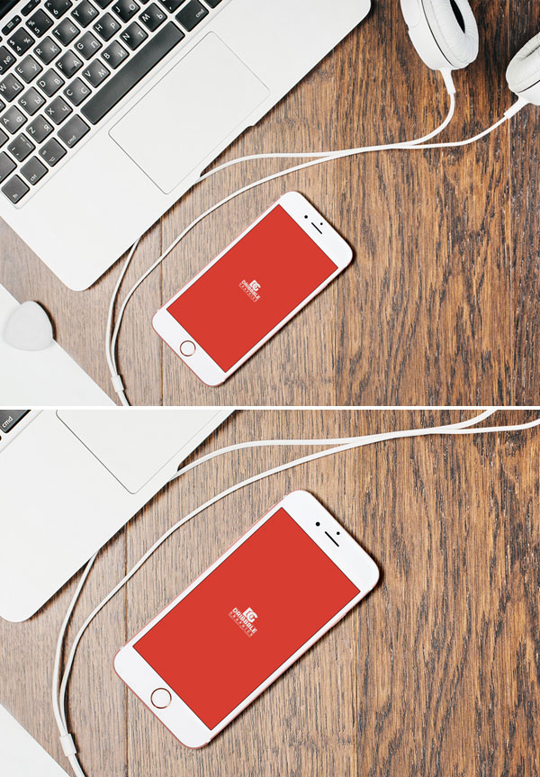 iPhone-7-With-Desktop-&-Headphones-Mockup