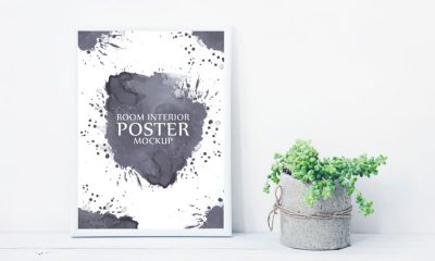 Free-Artistic-Poster-Frame-With-Beautiful-Plants-Pot-Mockup-2018