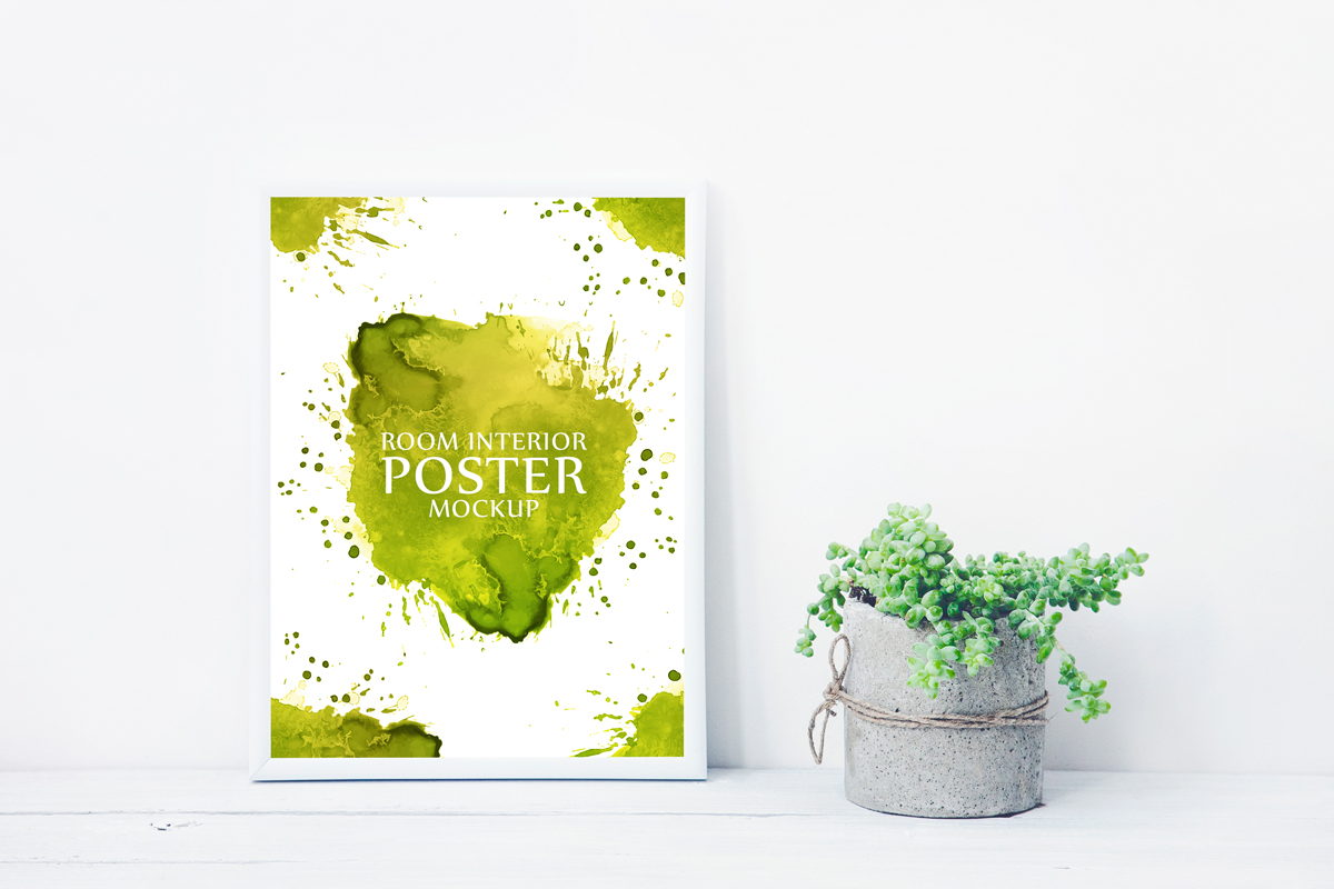 Free-Artistic-Poster-Frame-With-Beautiful-Plants-Pot-Mockup