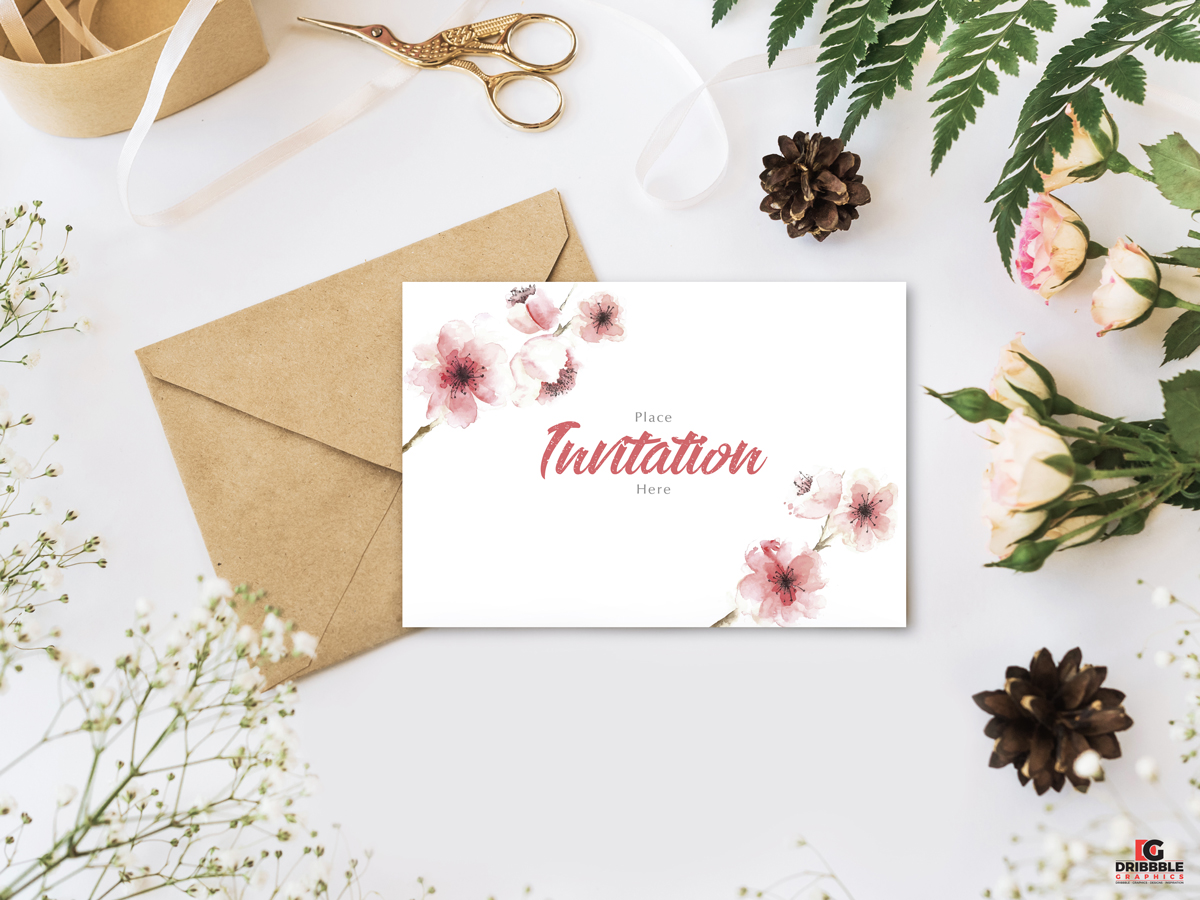 Download Free Stylish Branding With Flowers Invitation Mockup PSD ... PSD Mockup Templates