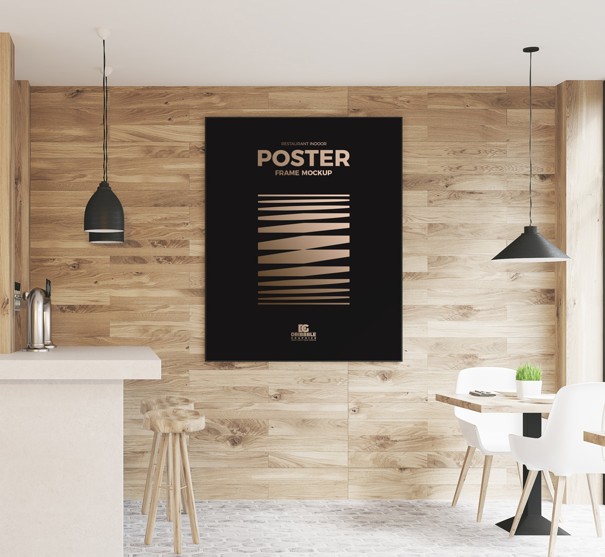 Download Free Restaurant Indoor Wooden Wall Poster Frame Mockup Psd Dribbble Graphics PSD Mockup Templates