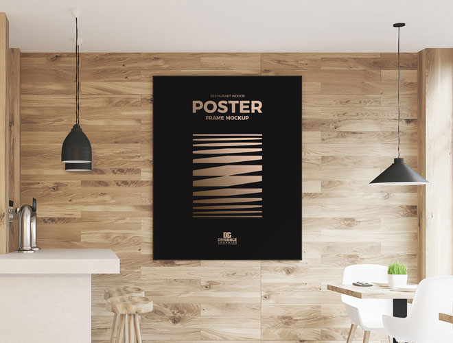 Free-Restaurant-Indoor-Wooden-Wall-Poster-Frame-Mockup-PSD