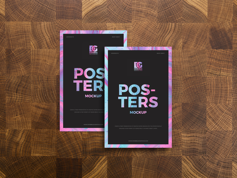 Free-Posters-on-Wooden-Background-Mockup