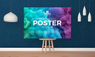 Free-Horizontal-Poster-Canvas-Mockup-on-Wooden-Chair-300
