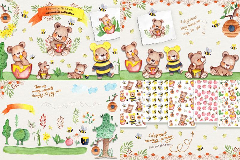 Honey-Bears-Watercolor