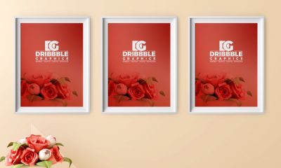 Free-Poster-Frame-Mockup-with-Beautiful-Flowers-on-Background-Preview
