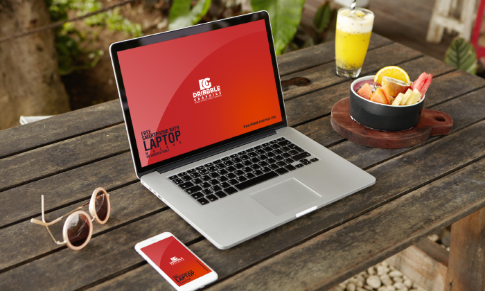 Smartphone-With-Laptop-Mockup-on-Wooden-Table