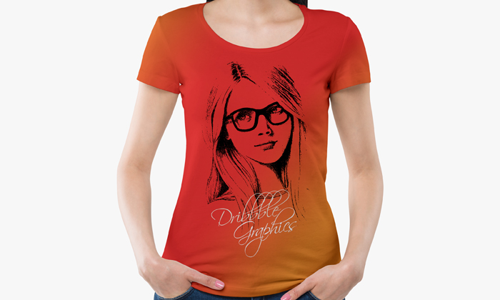 Free-Girl-Wearing-Round-Neck-T-Shirt-PSD-Mockup