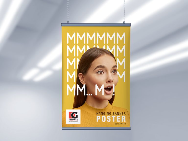 Download Free Ceiling Hanging Banner Poster Mockup PSD 2019 | Dribbble Graphics