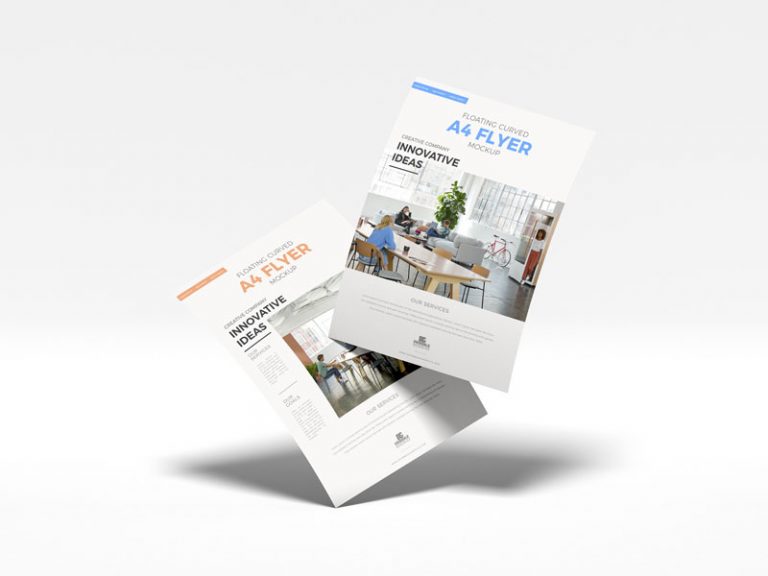 Free Floating Curved A4 Flyer Mockup | Dribbble Graphics