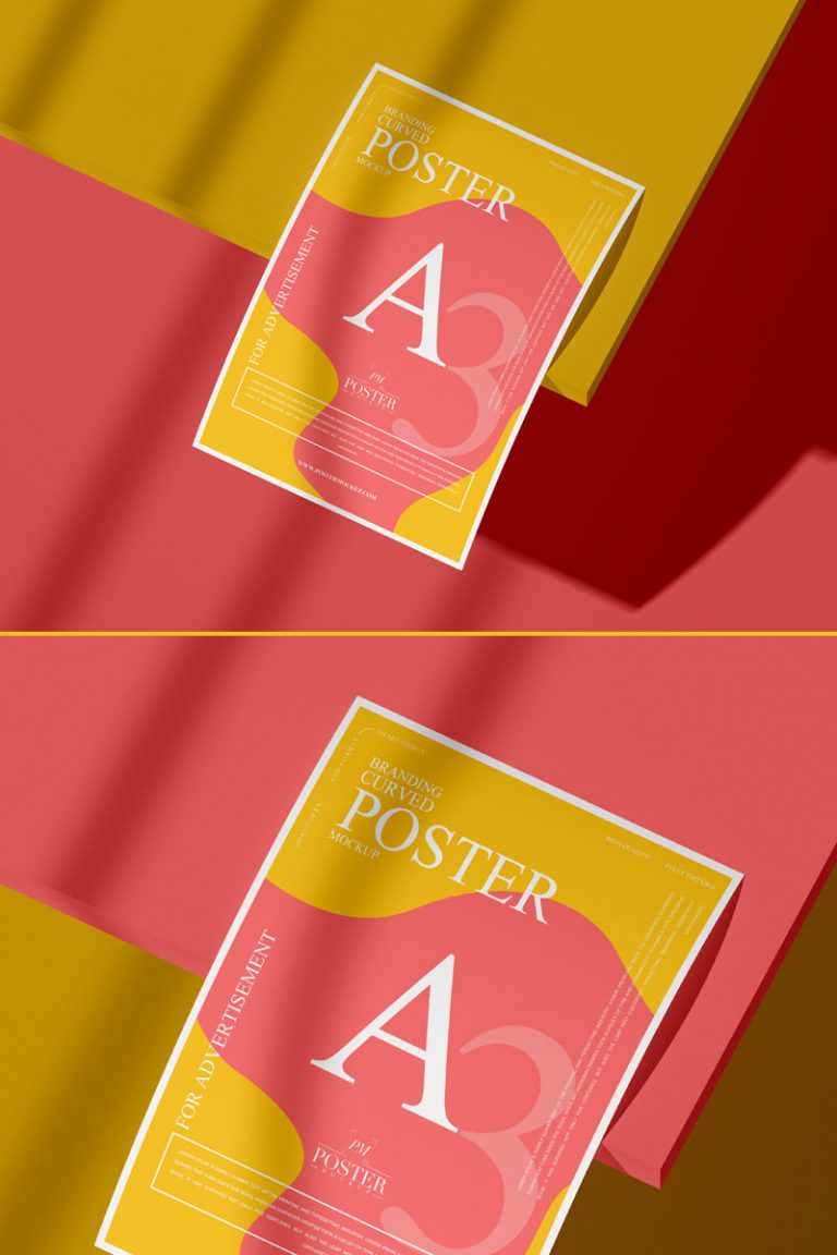 Download Free A3 Curved Paper Poster Mockup PSD | Dribbble Graphics