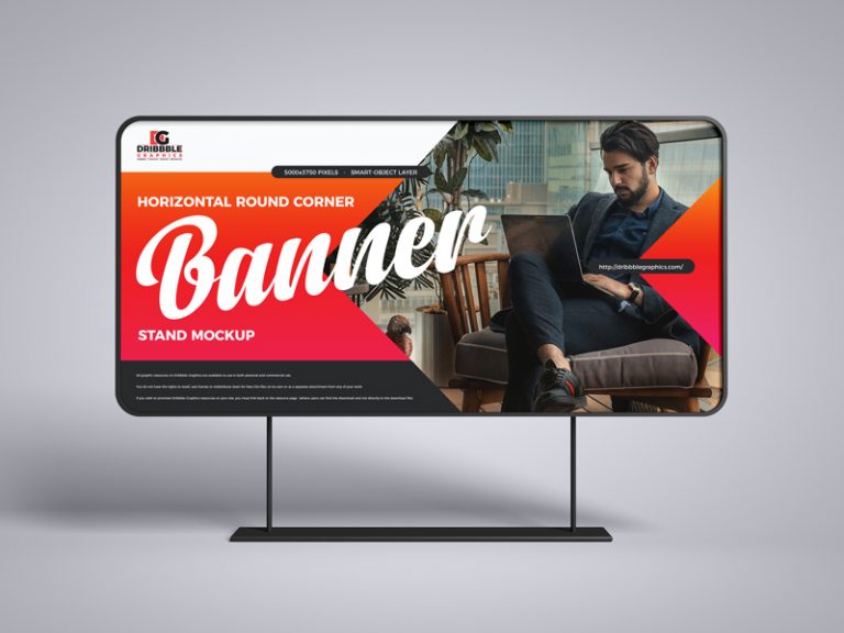 Free Horizontal Round Corner Stand Banner Mockup | Dribbble Graphics