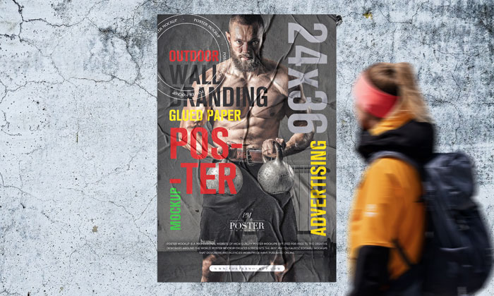 Free-Outdoor-Wall-Glued-Poster-Mockup-300