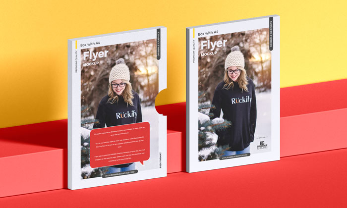 Free-Box-With-A4-Flyer-Mockup-300