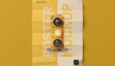 Close-up of a blank brand advertising poster mockup in a clean, professional layout. High-quality PSD template featuring customizable smart layers for graphic designers to showcase creative artwork, marketing campaigns, or branding designs.