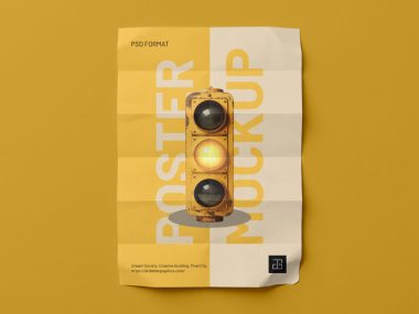 Close-up of a blank brand advertising poster mockup in a clean, professional layout. High-quality PSD template featuring customizable smart layers for graphic designers to showcase creative artwork, marketing campaigns, or branding designs.