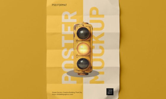 Close-up of a blank brand advertising poster mockup in a clean, professional layout. High-quality PSD template featuring customizable smart layers for graphic designers to showcase creative artwork, marketing campaigns, or branding designs.